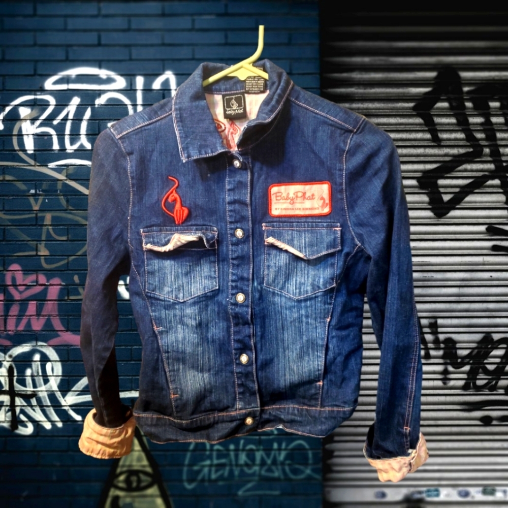 Vintage Kids Baby Phat Blue Jean Denim Jacket w/Pink Cuffs Girls Size M